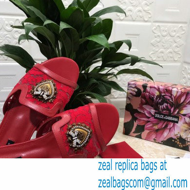 Dolce  &  Gabbana Lace Sliders Red with Devotion Heart 2021